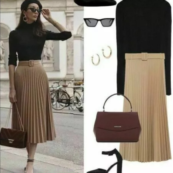 ❌SOLD❌🐫 Belted Pleated 🐪 Camel Midi Skirt - Picture 5 of 8